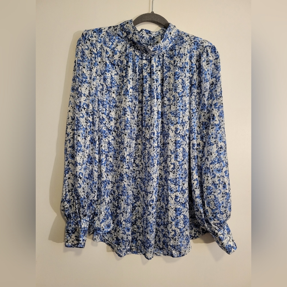 Blue and White Floral Blouse